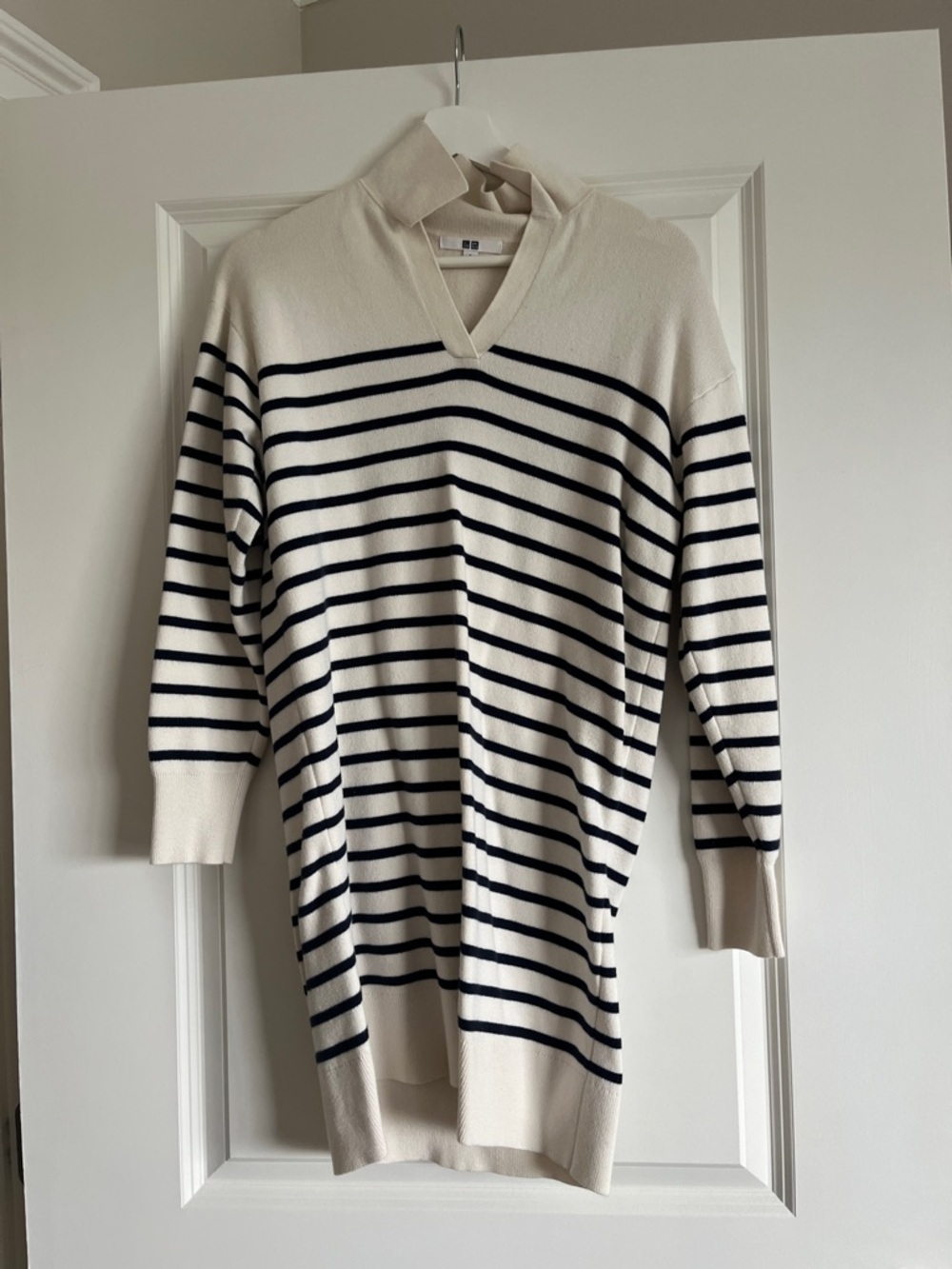 Striped V-Neck Cotton Sweater Dress